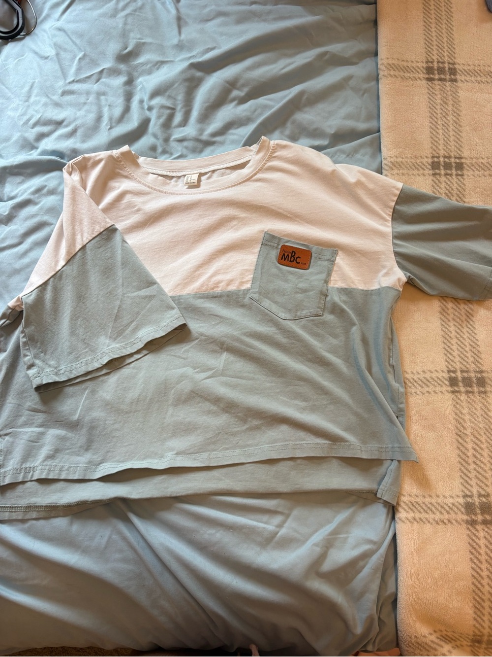 Colorblock Pocket Tee - White & Light Blue
